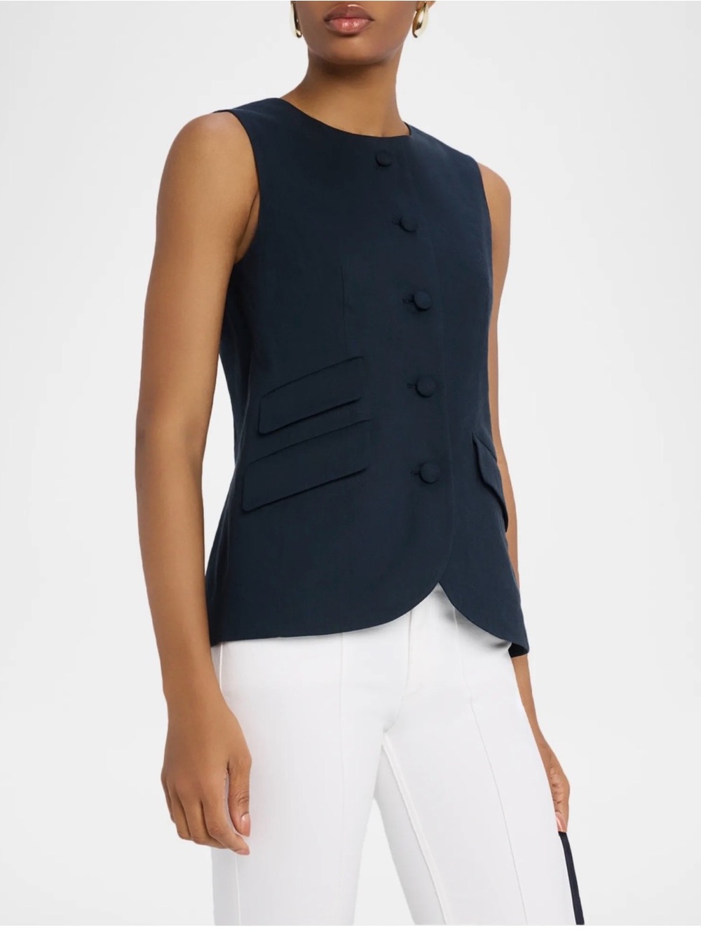 Rag & Bone Linen Blend Sleeveless Button Front Vest in Dark Navy size 2 - Picture 12 of 13